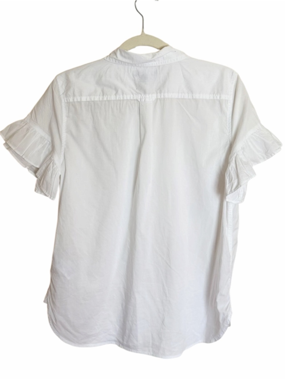 J. Crew White Short-Sleeve Cotton Button-Down Shirt with Ruffle Sleeves - Picture 5 of 7